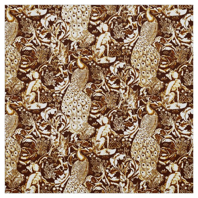 Tela Impresión, Brown y crema del pavo real de Nouveau (Retal)