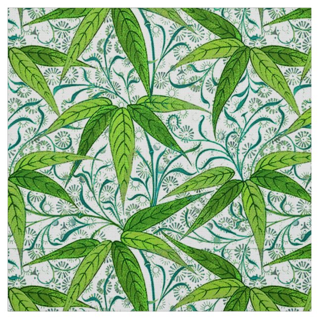 Tela Impresión de bambú, verde y blanco de William (Retal)