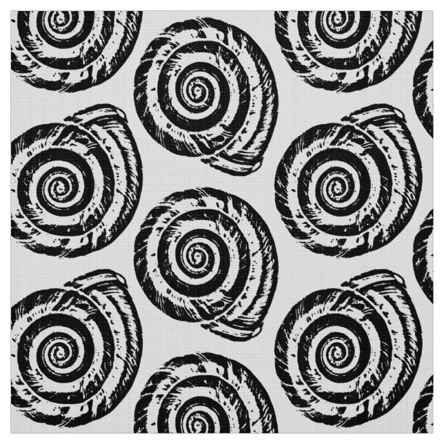 Tela Impresión de bloque espiral del Seashell, blanco y (Retal)