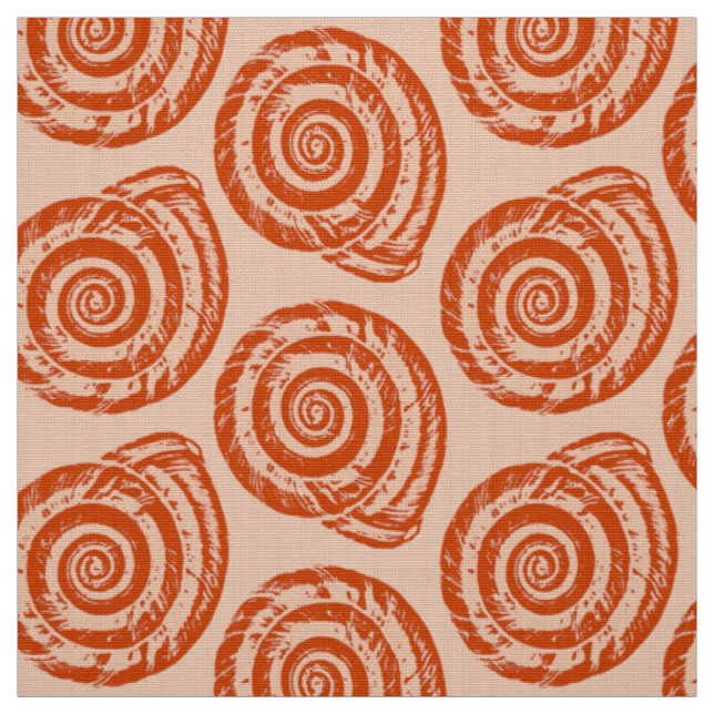 Tela Impresión de bloque espiral del Seashell, naranja (Retal)