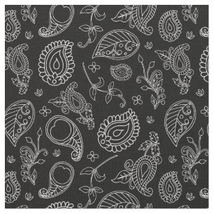 Tela Impresión de Boho Paisley negro y blanco