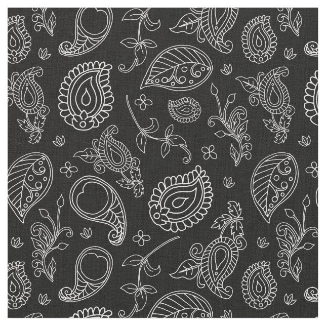 Tela Impresión de Boho Paisley negro y blanco (De cerca)