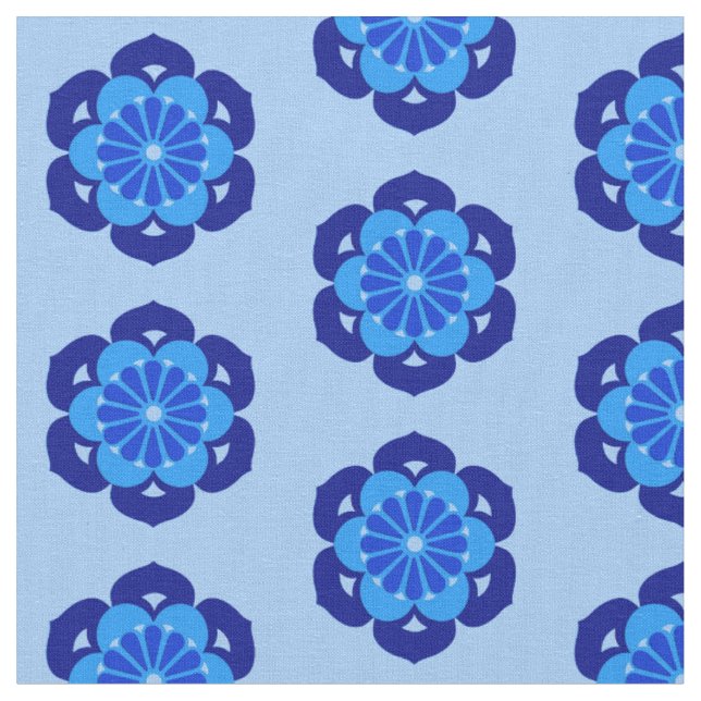 Tela Impresión de flores de Lotus, índigo y azul claro  (De cerca)