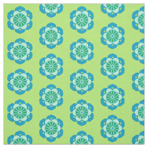 Tela Impresión de flores de Lotus, verde limón y azul c