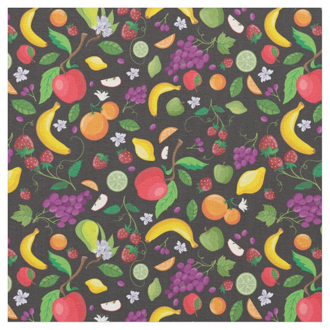 Tela Impresión de Fruitopia, fruta fresca en negro de F (De cerca)