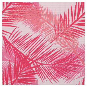 Tela Impresión de hoja de palma, coral, melocotón y