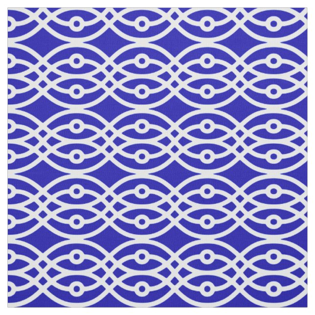 Tela Impresión de kimono, azul cobalto y blanco (Retal)