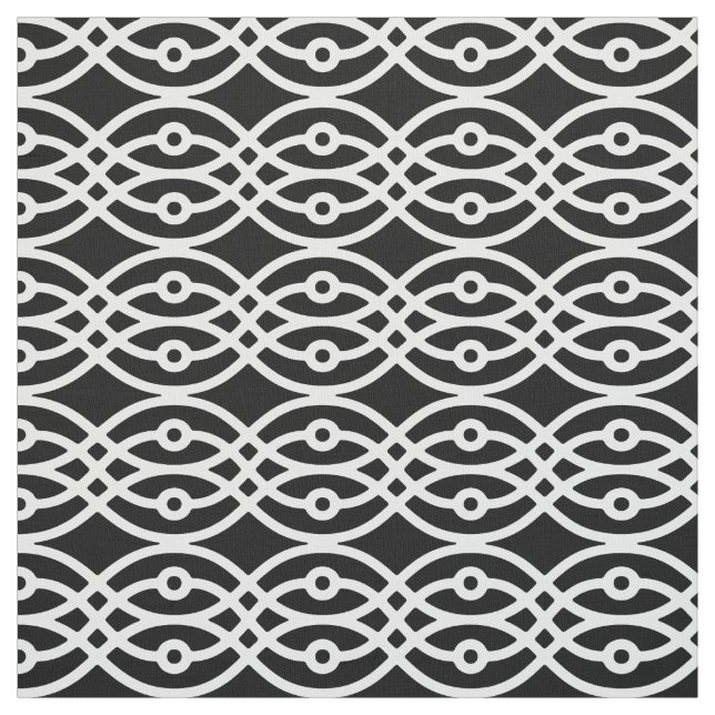 Tela Impresión de Kimono, blanco sobre negro (Retal)