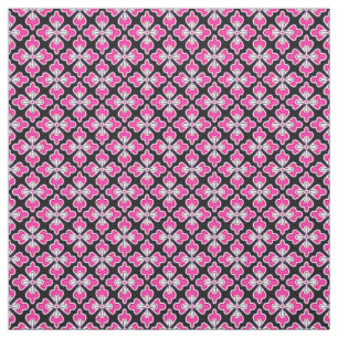 Tela Impresión de kimono floral, rosa fucsia y negro