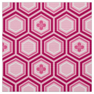 Tela Impresión de Kimono Hexagonal, Borgoña y Rosa