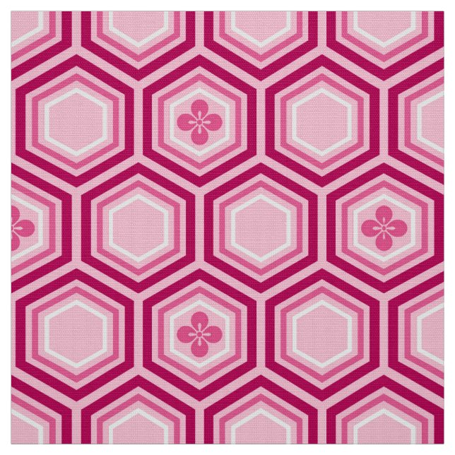 Tela Impresión de Kimono Hexagonal, Borgoña y Rosa (Retal)