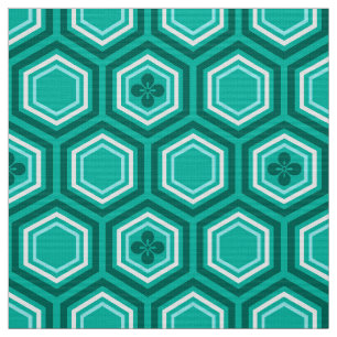 Tela Impresión de Kimono Hexagonal, Turquesa y Blanco
