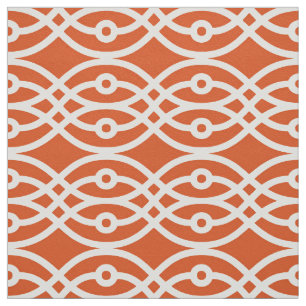 Tela Impresión de kimono, naranja de coral y blanco