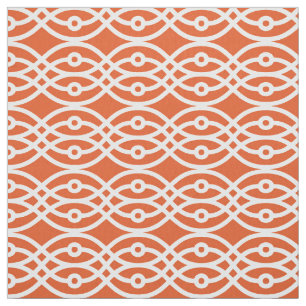 Tela Impresión de kimono, naranja de coral y blanco