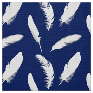 Tela Impresión de la pluma blanca en azul marino