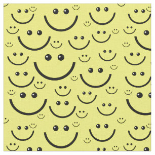 Tela impresión de patrón de cara feliz amarillo