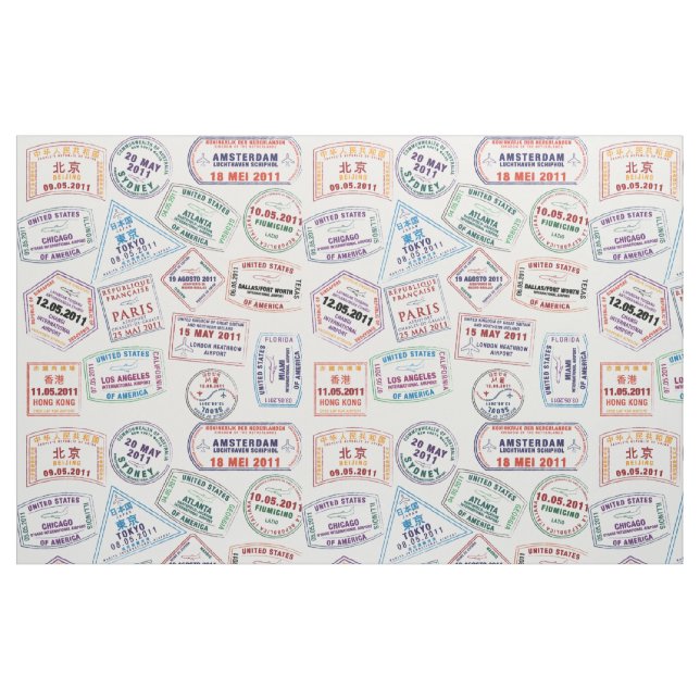 Tela Impresión de patrón de sello de pasaporte ("Cuarto gordo" (fat quarter))