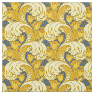 Tela Impresión de patrón de tulipán: Arte Nouveau azul