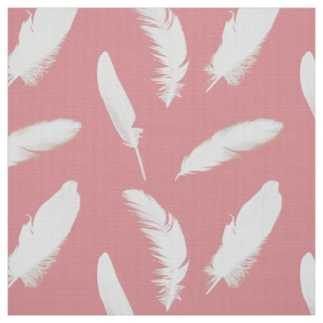 Tela Impresión de plumas blancas en rosa de concha (Retal)