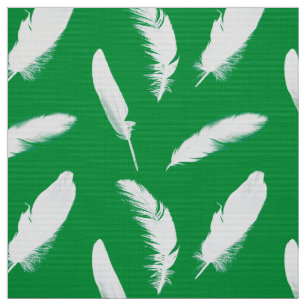 Tela Impresión de plumas blancas en verde jade