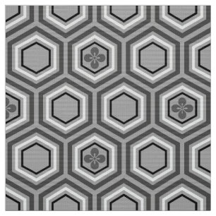 Tela Impresión del kimono, gris hexagonal/gris y blanc
