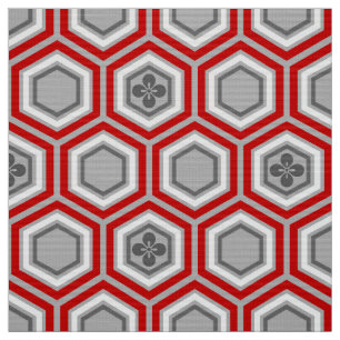 Tela Impresión del kimono, rojo hexagonales y gris/gri