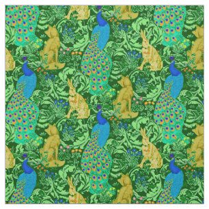 Tela Impresión del pavo real de Nouveau del arte, azul