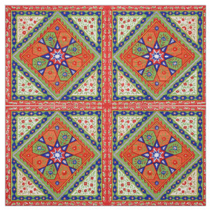 Tela Impresión floral de cuadrados y diamantes