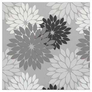 Tela Impresión floral moderna del kimono, gris, blanco