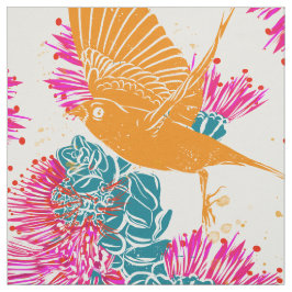 Tela Impresión hawaiana Akepa y Lehua Fabric