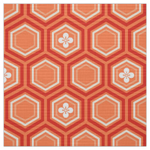 Tela Impresión hexagonal del kimono, mandarina