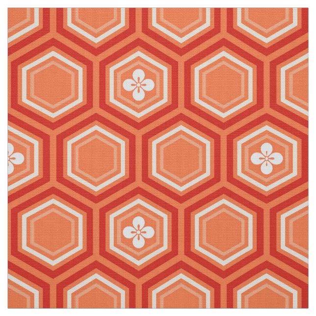 Tela Impresión hexagonal del kimono, mandarina (Retal)