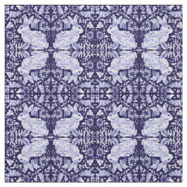 Tela Impresión pequeña de pájaro de conejo azul y blanc