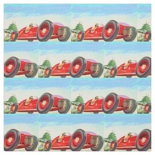 Tela impresión roja del coche de competición 1950 (Retal)