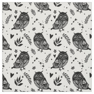 Tela Impresión Rustic Folk Art Black and White Owl