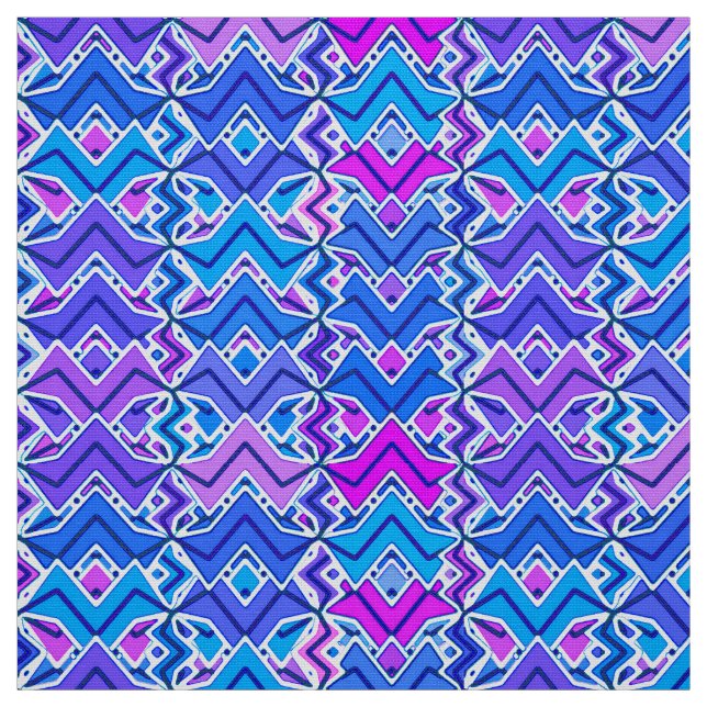 Tela Impresión tribal de batik, azul, violeta y blanco (Retal)