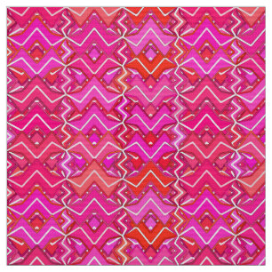 Tela Impresión tribal de batik, fucsia, rosa coral y ro