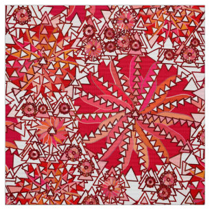 Tela Impresión tribal de la mandala, rojo y blanco