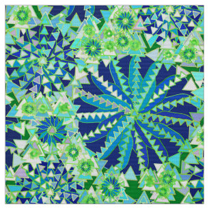 Tela Impresión tribal de manala, azul cobalto y verde