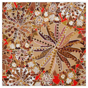 Tela Impresión tribal de manala, marrón, beige y rojo