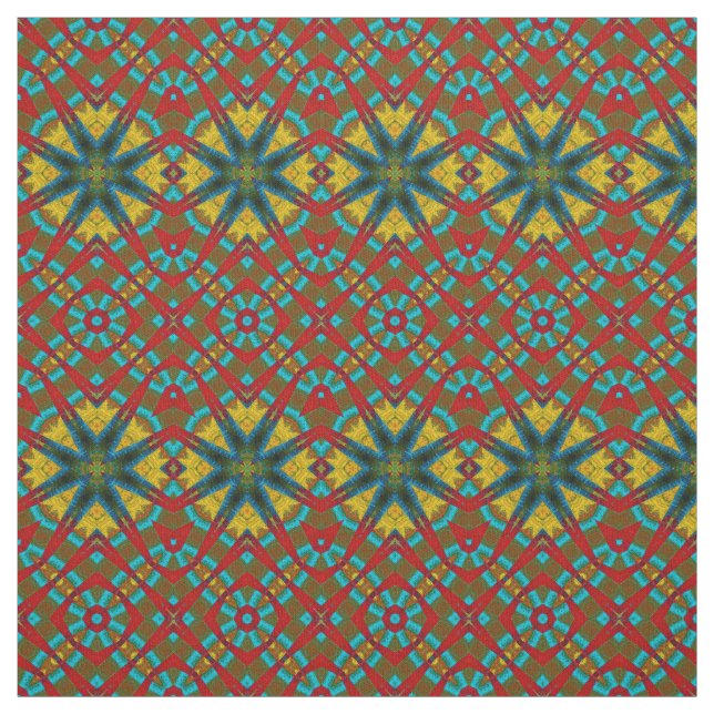 Tela Impresión tribal textil Verde azulada amarilla mod (Retal)