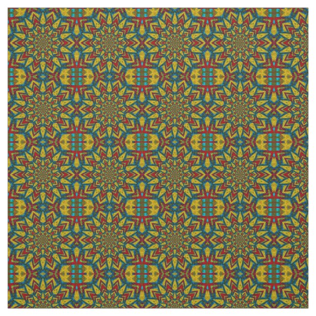 Tela Impresión tribal textil Verde azulada amarilla mod (Retal)