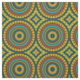 Tela Impresión tribal textil Verde azulada amarilla mod