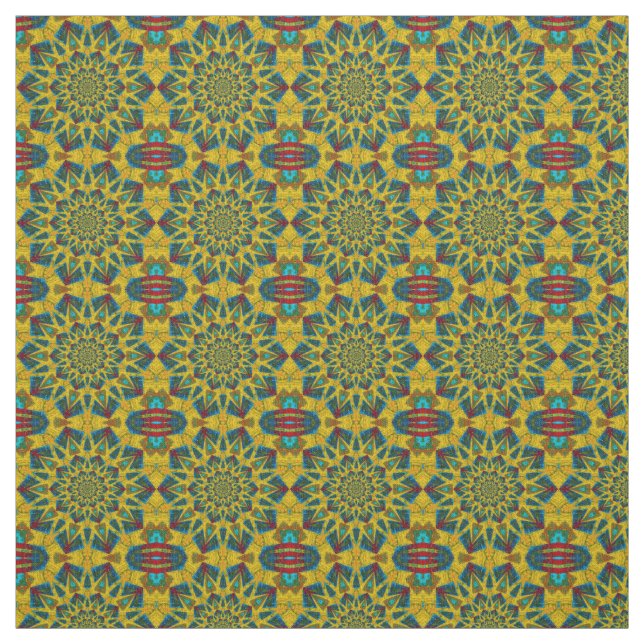 Tela Impresión tribal textil Verde azulada amarilla mod (Retal)