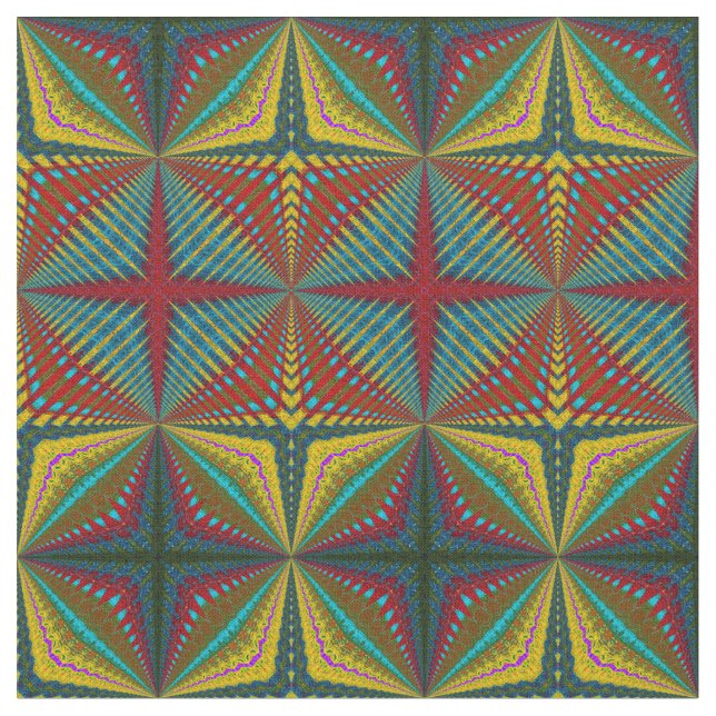 Tela Impresión tribal textil Verde azulada amarilla mod (De cerca)