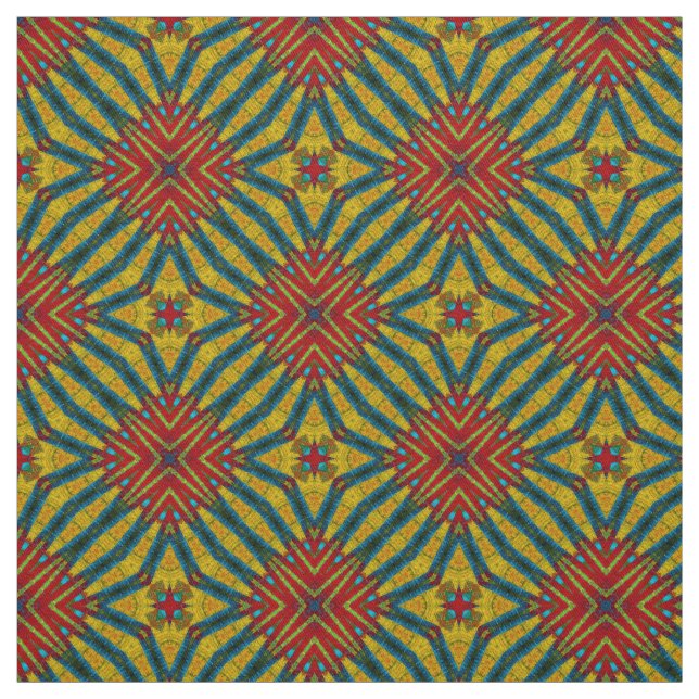 Tela Impresión tribal textil Verde azulada amarilla mod (Retal)
