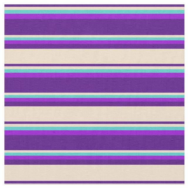 Tela Índigo, Tan, Turquesa y Rayas Violetas Oscuras (De cerca)