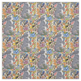Tela Jacobean Floral Bunny Rabbit Birds Designer Fabric