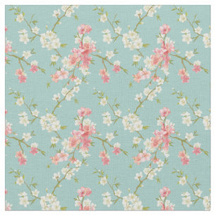 Tela Japonés, flor de cerezo, trullo, blanco, rosa,