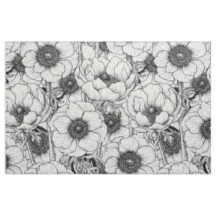 Tela Jardín anémico en blanco y negro